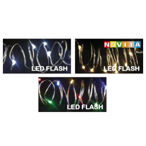 50 LED FLASH FILO RAME A BATTERIA LUCE CHIARA CALDA E COLORATA