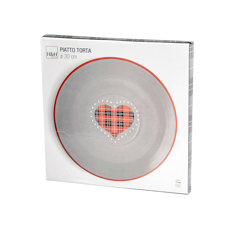 Piatto Torta in Ceramica 30 cm Cuore Rosso Grigio H&H