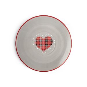 Piatto Torta in Ceramica 30 cm Cuore Rosso Grigio H&H