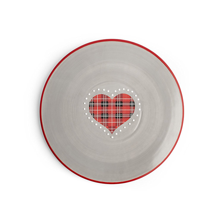 Piatto Torta in Ceramica 30 cm Cuore Rosso Grigio H&H