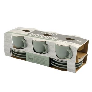 Set 6 Tazzine caffè verdi ceramica con piattino 80 cc Good Morning H&H