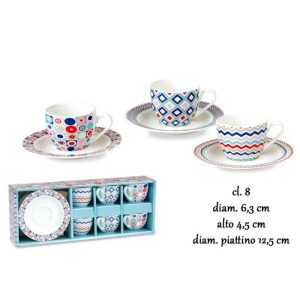 Set 6 Tazze Caffè Con Piattino in Porcellana nbc Modello ARTE 80 cc