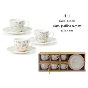 Set 6 Tazze Caffè Con Piattino in Porcellana nbc Modello SPRING 10 cl