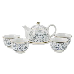 Set Teiera 400 cc e 4 tazze tè 120 cc in porcellana decorata H&H Jappone