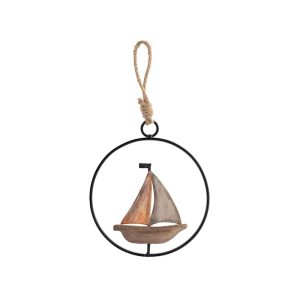 Quadro pendente barca Egeo H&H legno e metallo ø 12 cm