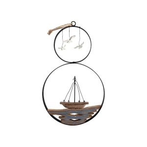 Quadro pendente barca e gabbiani Egeo H&H legno e metallo ø 24 cm