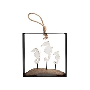 Quadro pendente cavalluccio marino Egeo H&H legno e metallo 20x20 cm