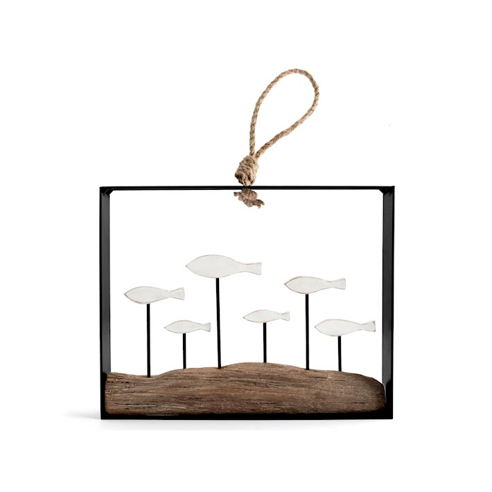 Quadro pendente mare con pesci Egeo H&H legno e metallo 25x20 cm