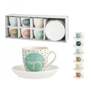 Set 6 Tazze Caffè con Piattino in Porcellana nbc H&H Enjoy 100 ml