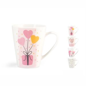Tazza Mug decori cuori assortiti new bone china 325 ml Pulse H&H