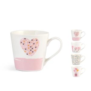 Tazza tè decori cuori assortiti new bone china 200 ml Pulse H&H