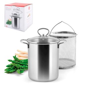 Asparagera inox Anita Home con cestello coperchio vetro 16x21 cm
