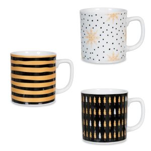 Tazza Mug Porcellana decoro Natale assortito oro nero 300 cc
