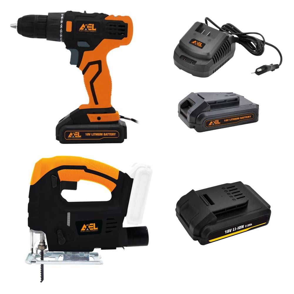 Set Trapano Avvitatore e Seghetto Alternativo e batteria AXEL