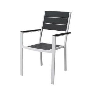 Sedia con braccioli acciaio bianco e poliwood grigio Stintino 58x85x88 cm