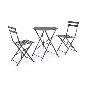 SET TAVOLO E 2 SEDIE BISTROT IN ACCIAIO VERNICIATO ANTRACITE