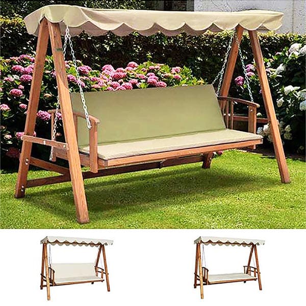 Dondolo 3 Posti Reclinabile RAZZOLI Legno Poliestere Beige 235x128x180 cm