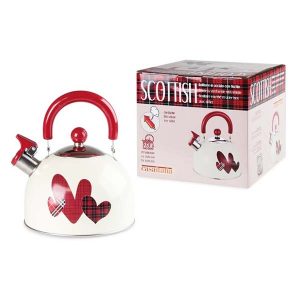 Bollitore in acciaio con fischio decoro Cuori Scottish 2,5 litri