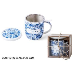 TAZZA TE TISANA CERAMICA TEA CON COPERCHIO E FILTRO 400 CC