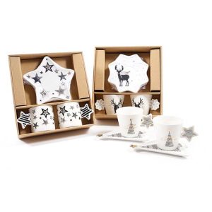 Set 2 Tazze Tè con piattino Decori e Forme Assortiti XMAS