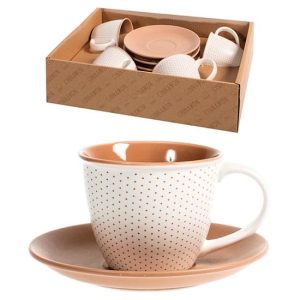 Set 4 tazze Te bianco 220 ml con piattino Cinnamon H&H Porcellana