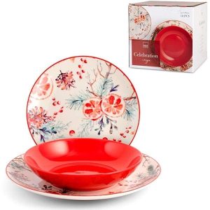 Servizio Piatti 18 Pezzi in Porcellana CELEBRATION Rosso H&H