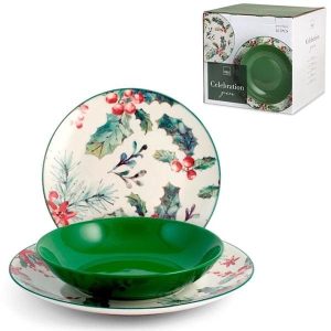 Servizio Piatti 18 Pezzi in Porcellana CELEBRATION Verde H&H