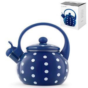 Bollitore in metallo smaltato decoro a Pois bianco e blu 2 litri H&H