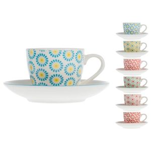 Set 6 tazze caffè 85 cc H&H in porcellana nbc decoro fiori con piattino