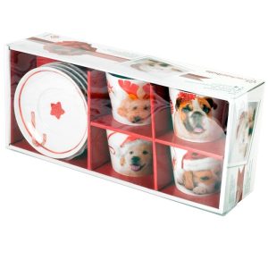 Set 4 Tazze Tè Porcellana con piattino decoro Cani Natale 260cc Home