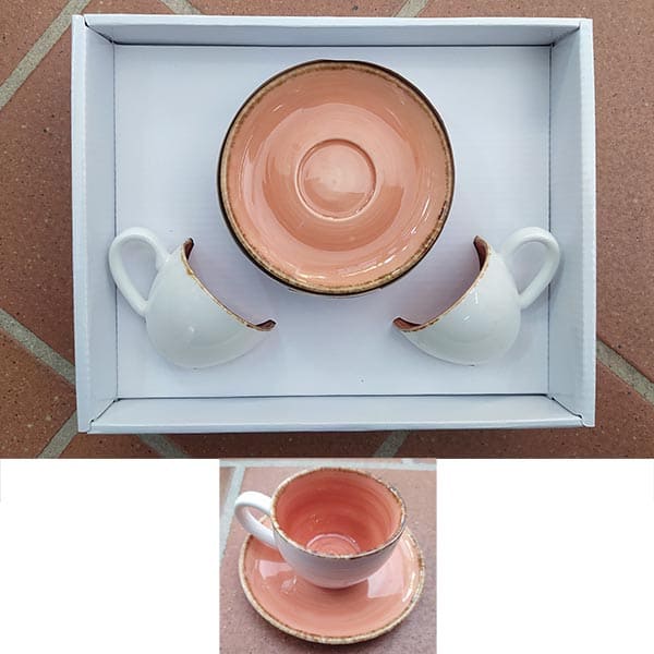 Set 2 tazze caffè 100cc con piattino H&H in porcellana Mediterranea