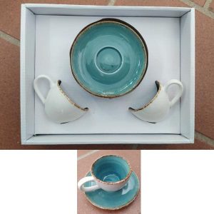 Set 2 tazze caffè 100cc con piattino H&H in porcellana Mediterranea