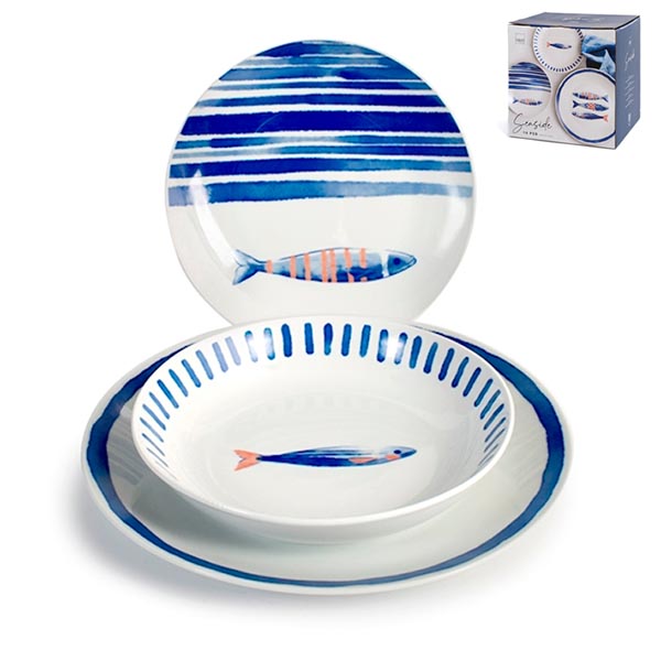 Servizio 18 pezzi piatti Seaside porcellana decorata mare pesci H&H