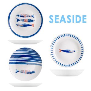 Servizio 18 pezzi piatti Seaside porcellana decorata mare pesci H&H