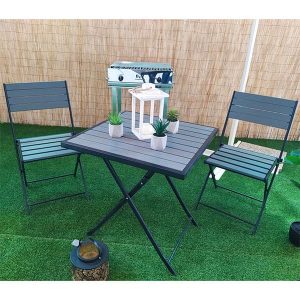 Set tavolino e due sedie richiudibile in metallo e polywood Elettra